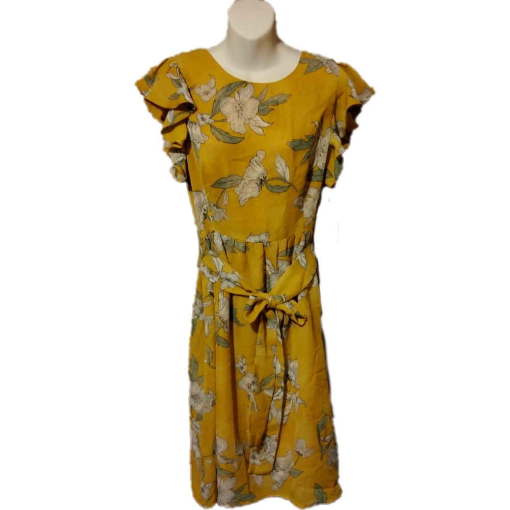 Chriselle X J.O.A fit and flare floral yellow dress large nwt